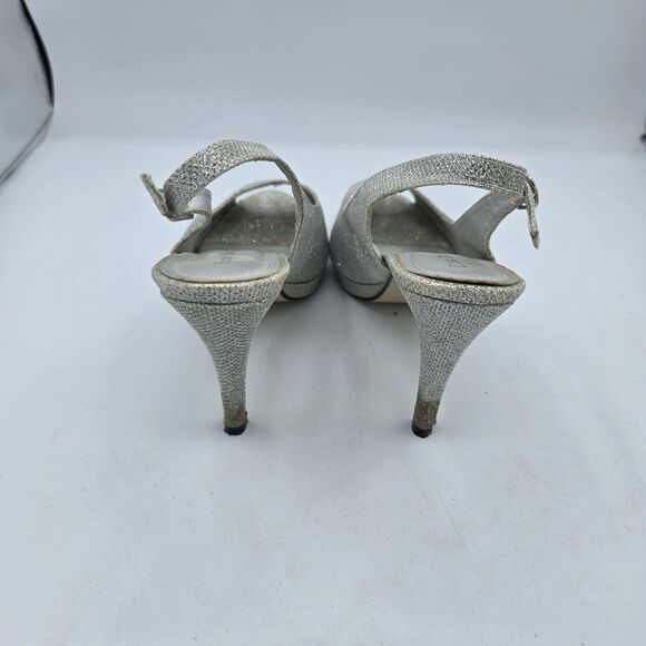 Pierre Dumas Womens Silver/Glitter Ankle Strap Dress High Heels- 8 1/2  preowned - Picture 7 of 9